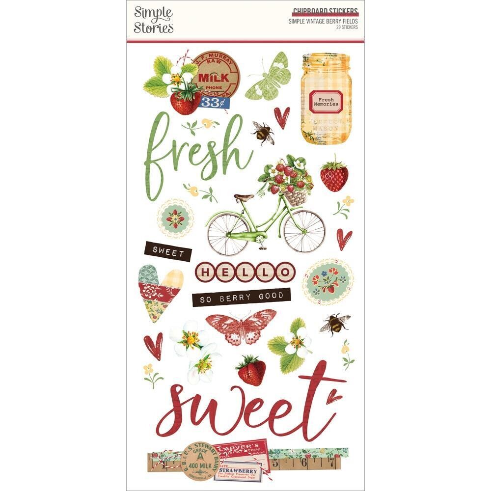 Simple Stories - Simple Vintage Berry Fields - Chipboard Stickers - 6 x 12 - BER20121 - 29 pcs