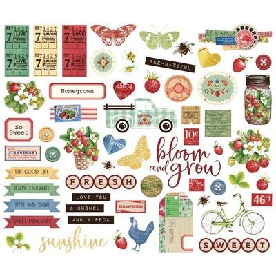 Simple Stories - Simple Vintage Berry Fields Collection - Die Cuts - Bits &amp; Pieces - BER20122 - 59 pcs