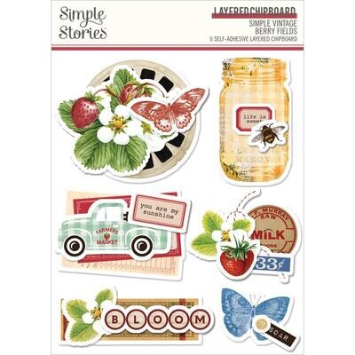 Simple Stories - Simple Vintage Berry Fields Collection - Layered Chipboard - BER20129 - 6pcs