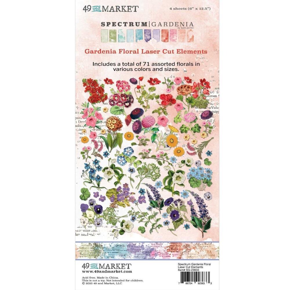49 &amp; Market - Spectrum - Gardenia Collection - Laser Cut Outs - Floral - SG23633 - 71 pcs