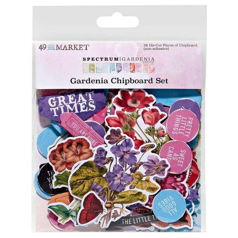 49 &amp; Market - Spectrum - Gardenia Collection - Chipboard Set - SG23787 - 58 pcs