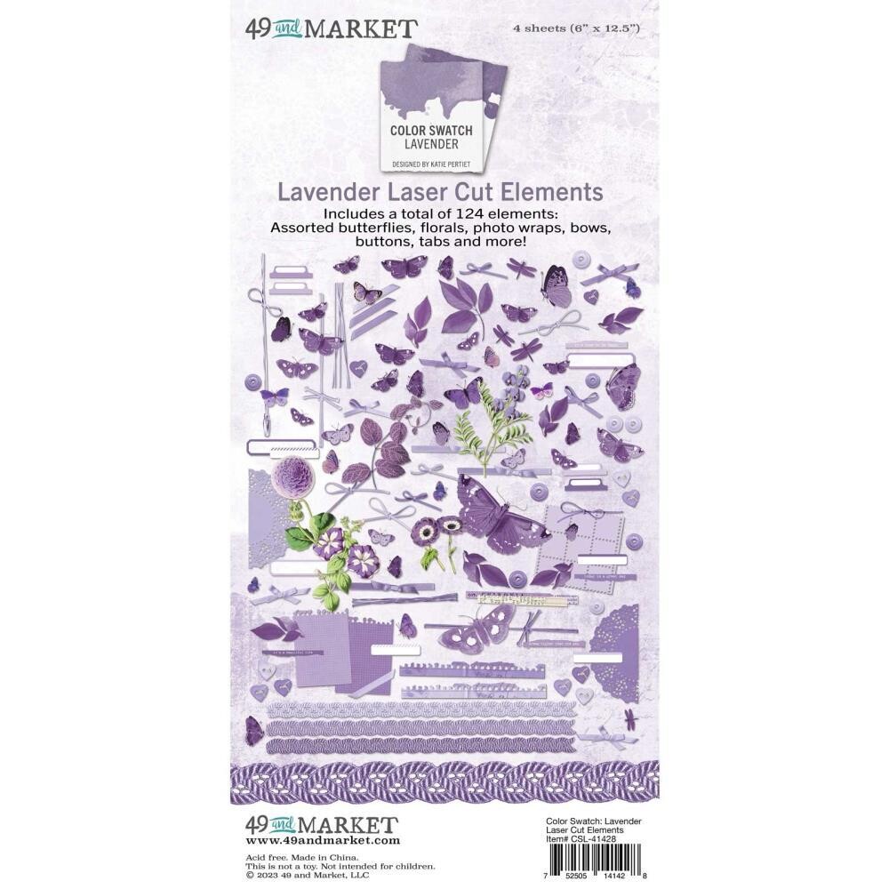 49 &amp; Market - Colour Swatch - Lavender Collection - Laser Cut Outs - Elements - CSL41428 - 124 pcs