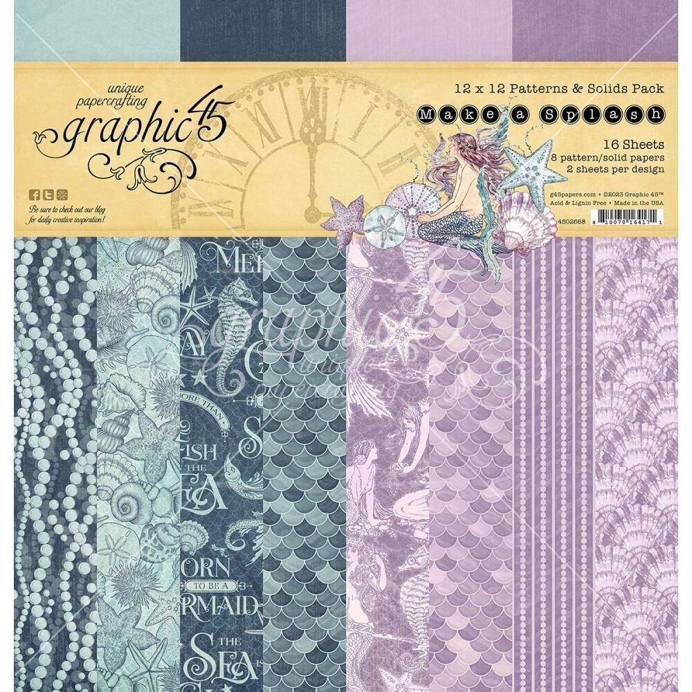 Graphic 45 - Make A Splash - 12 x 12 - Pattern &amp; Solids Pad - G4502668 - 16 sheets