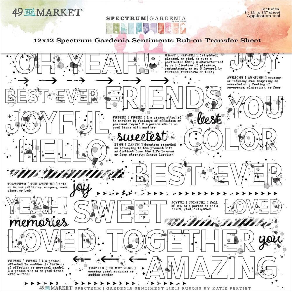 49 &amp; Market - Spectrum - Gardenia Collection - Rub On Transfers - 12&quot; x 12&quot; - Sentiments - SG23718