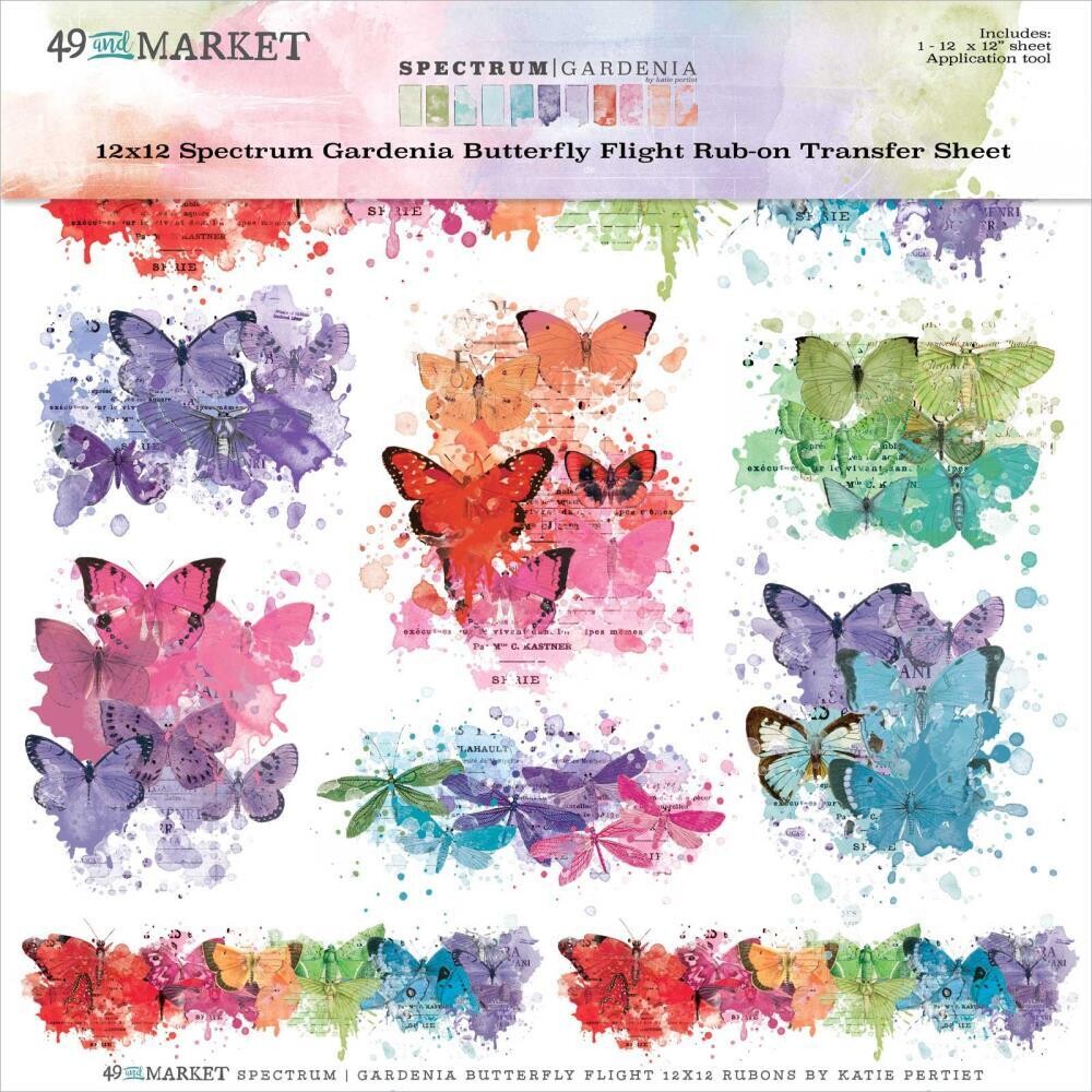 49 &amp; Market - Spectrum - Gardenia Collection - Rub On Transfers - 12&quot; x 12&quot; - Butterfly Flight - SG23725
