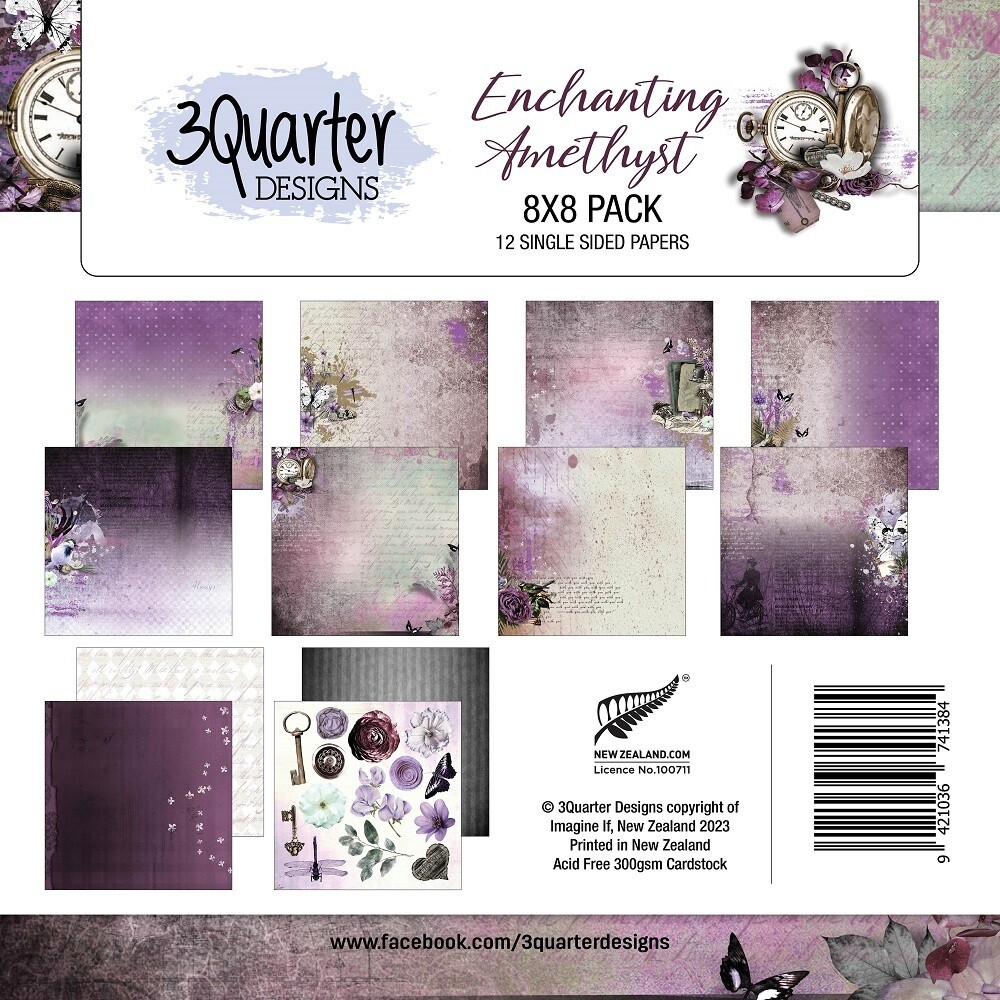 3 Quarter Designs - 8&quot; x 8&quot; Paper Pad - Enchanting Amethyst  