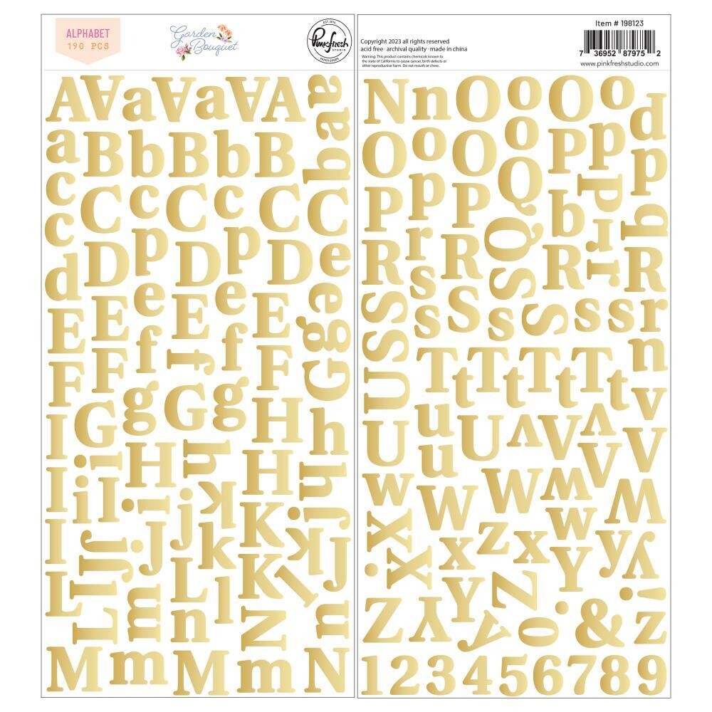 PinkFresh Studio - Garden Bouquet Collection - Puffy Alphabets - Gold - 198123 - 190pcs