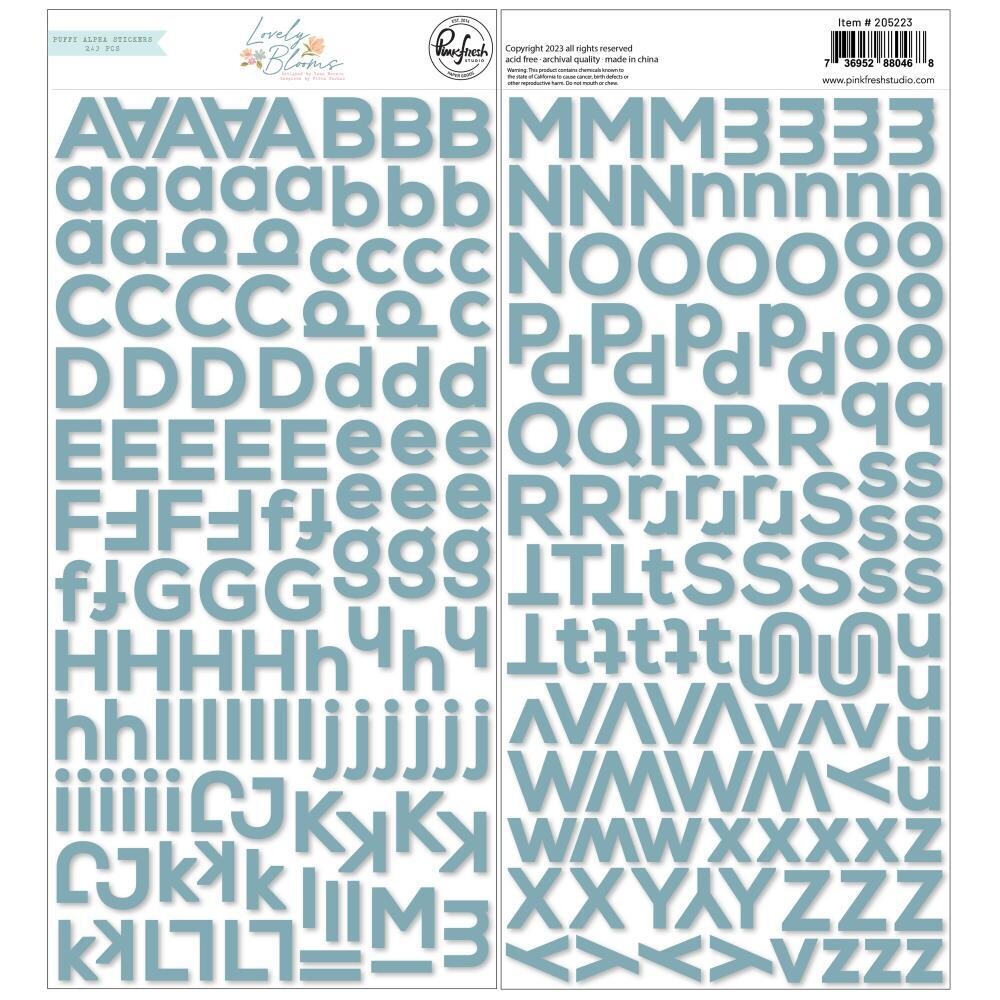PinkFresh Studio - Lovely Blooms Collection - Lovely Blooms - Puffy Alphabet Stickers - 205223 - 243pcs
