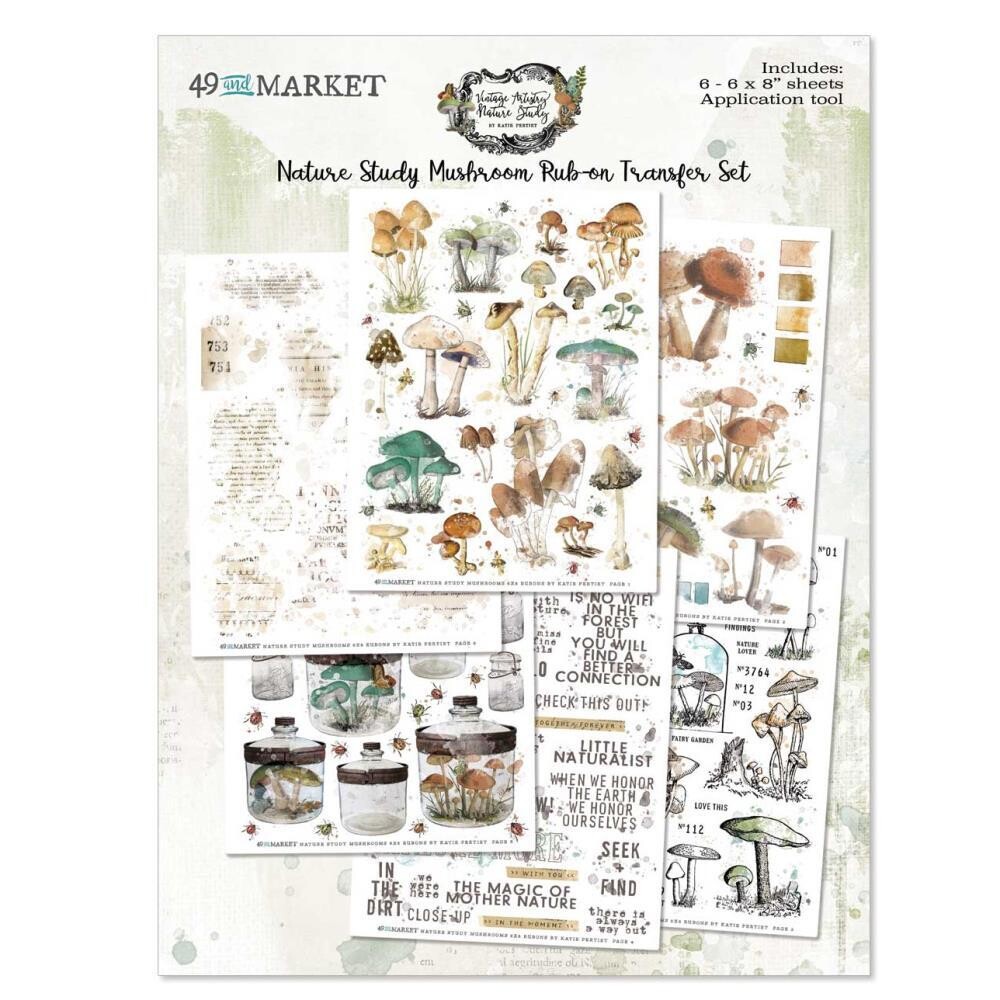49 &amp; Market - Vintage Artistry - Nature Study Collection - Mushrooms - Rub On Transfers - 6&quot; x 8&quot; - 49NS 23305 - 6 sheets