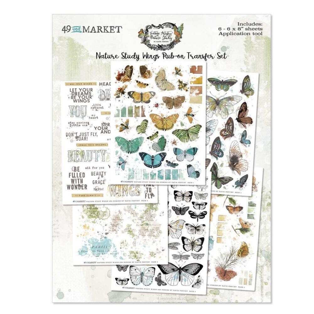 49 &amp; Market - Vintage Artistry - Nature Study Collection - Wings - Rub On Transfers - 6&quot; x 8&quot; - 49NS 23299 - 6 sheets