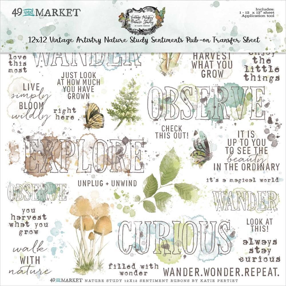 49 &amp; Market - Vintage Artistry - Nature Study Collection - 12 x 12 Rub On Transfers -  Sentiments - 49NS 23336