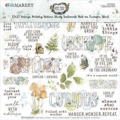 49 &amp; Market - Vintage Artistry - Nature Study Collection - 12 x 12 Rub On Transfers -  Sentiments - 49NS 23336