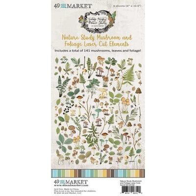 49 & Market - Vintage Artistry - Nature Study Collection - Laser Cut Outs - Mushrooms & Foliage - 49NS 23190 - 141 pcs