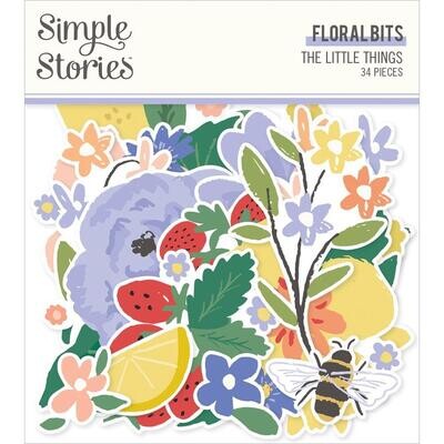 Simple Stories - The Little Things Collection - Bits &amp; Pieces - Die Cuts - Floral Bits - TLT20220 - 34 pcs