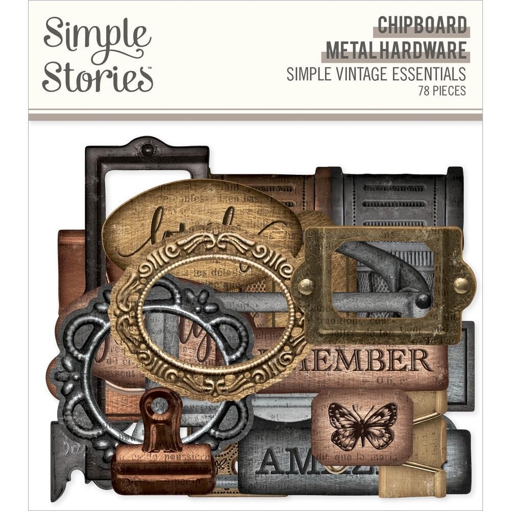 Simple Stories - Simple Vintage Essentials - Chipboard Metal Hardware - SVE20414 - 78 pcs