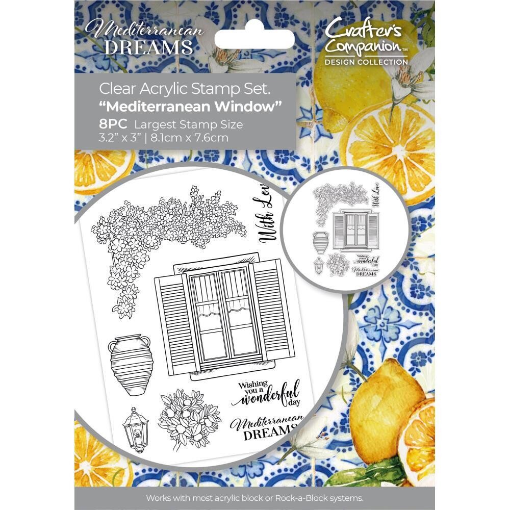Crafters Companion - Clear Acrylic Stamp Set - Mediterranean Window - MEDWI - 8 pcs
