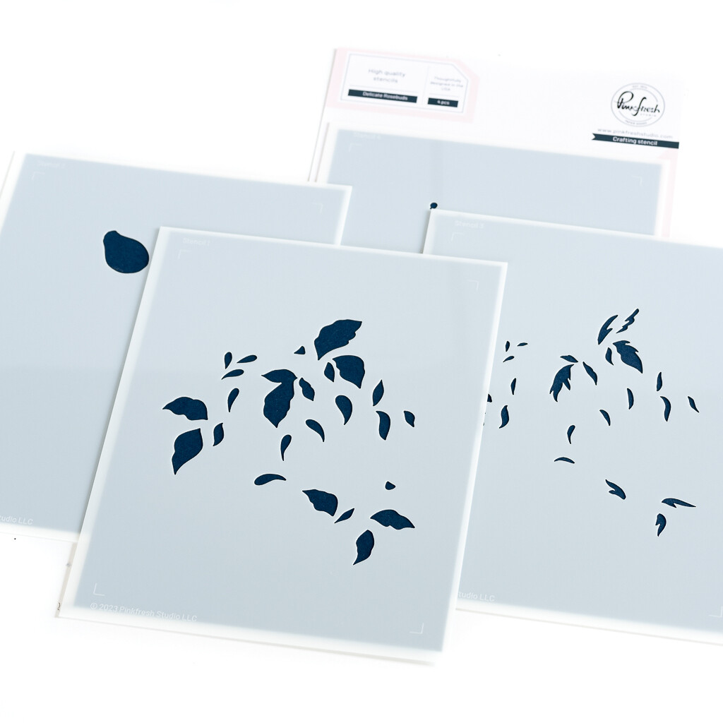 PinkFresh Studio - Delicate Rosebuds - Layered Stencil - A2 - 207523 - 4pcs