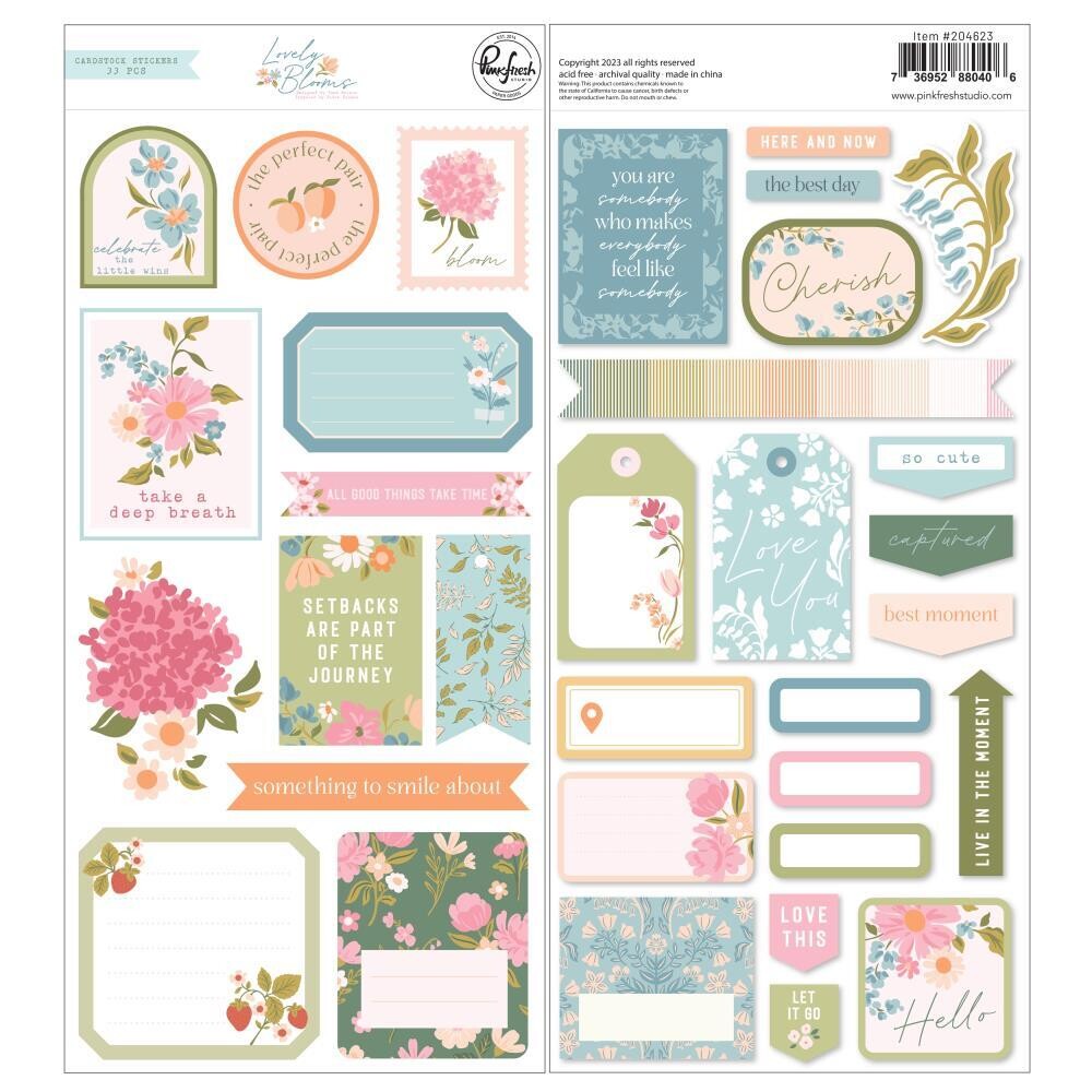 PinkFresh Studio - Lovely Blooms - Cardstock Stickers - 6&quot; x 12&quot; - 204623 - 2 sheets