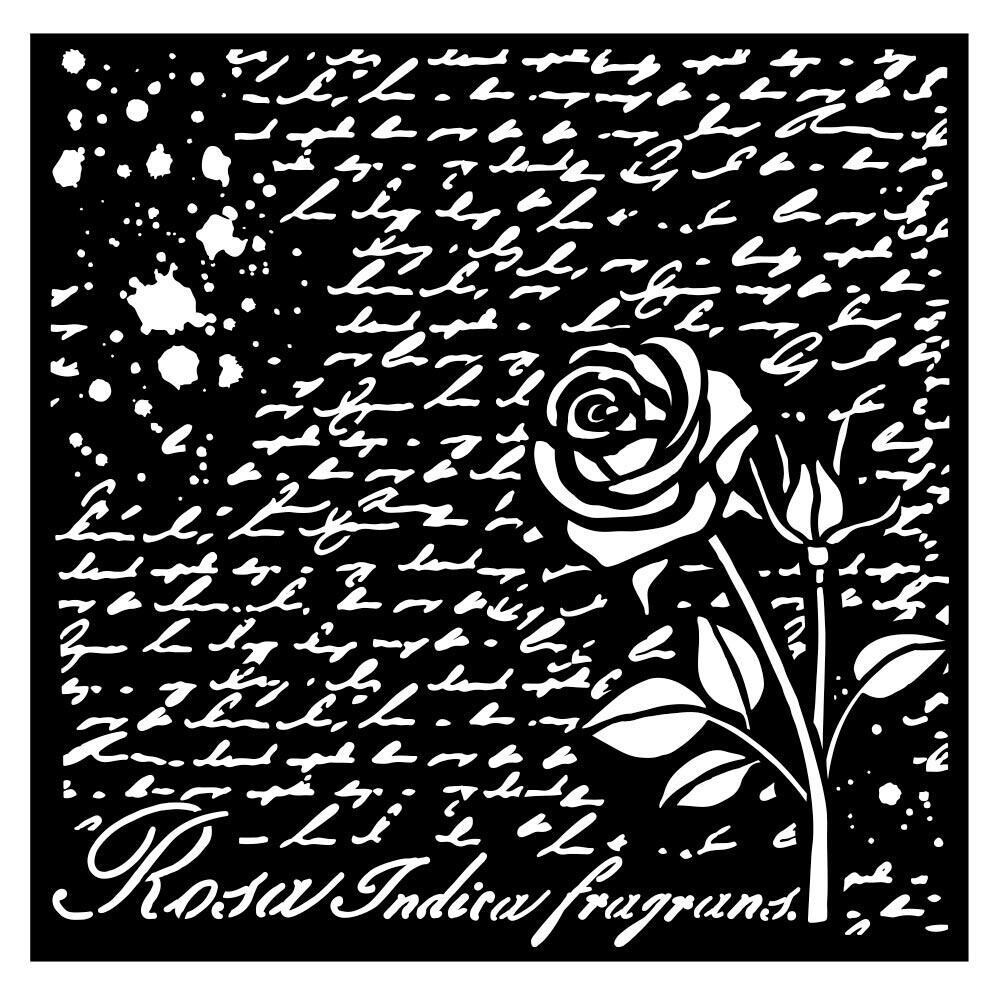 Stamperia - Rose Parfum Collection - Stencil - Manuscript with Roses - 7&quot; x 7&quot; - KSTDQ-77