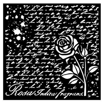 Stamperia - Rose Parfum Collection - Stencil - Manuscript with Roses - 7" x 7" - KSTDQ-77