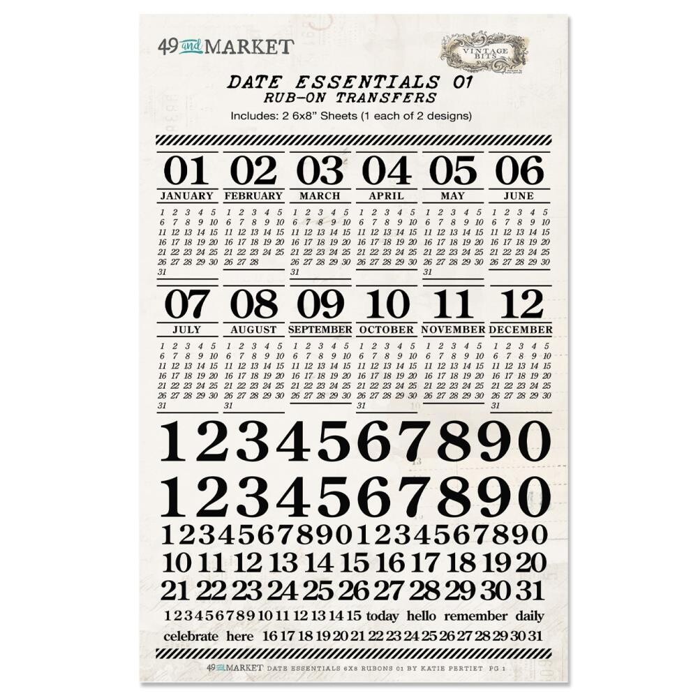 49 &amp; Market - Essentials - Date - Rub On Transfers - 6&quot; x 8&quot;-  E24050 - 2 Sheets