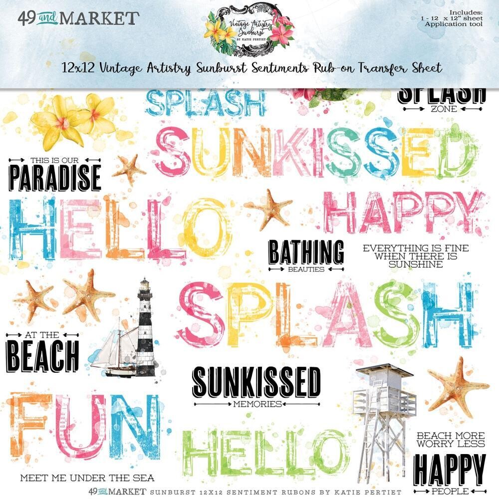 49 &amp; Market - Vintage Artistry - Sunburst Collection - 12&quot; x 12&quot; Rub On Transfers - Sentiments - SUN24746