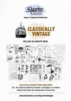 3 Quarter Designs - Vellum A5 - Classically Vintage - 12 Sheet Pack