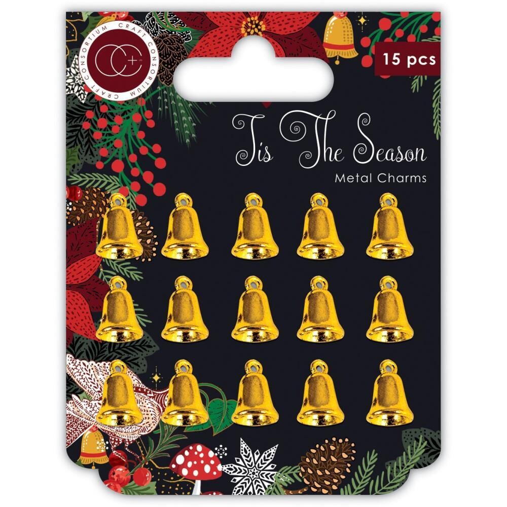 Craft Consortium - &#39;Tis The Season Collection - Charms - Gold Bells - CCMCHR37 - 15 pcs