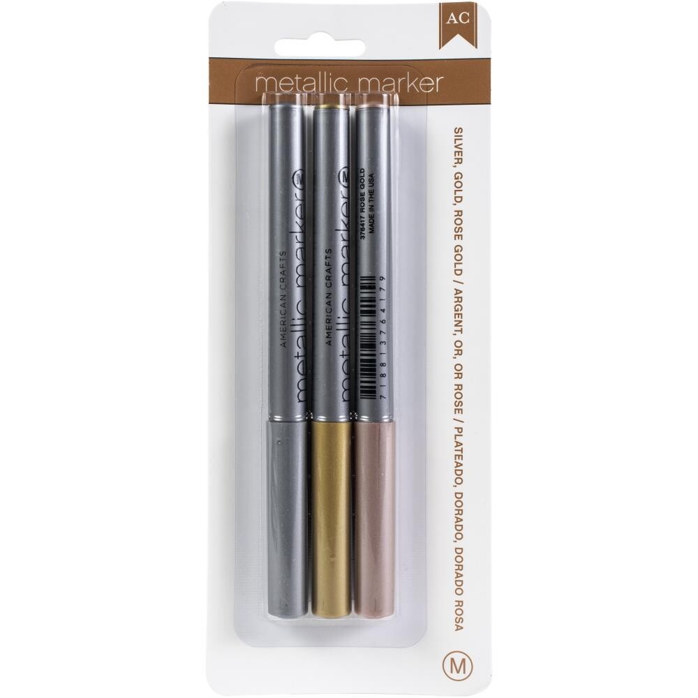 American Crafts - Metallic Markers - Gold, Silver & Rose Gold - 371745 - 3 pcs