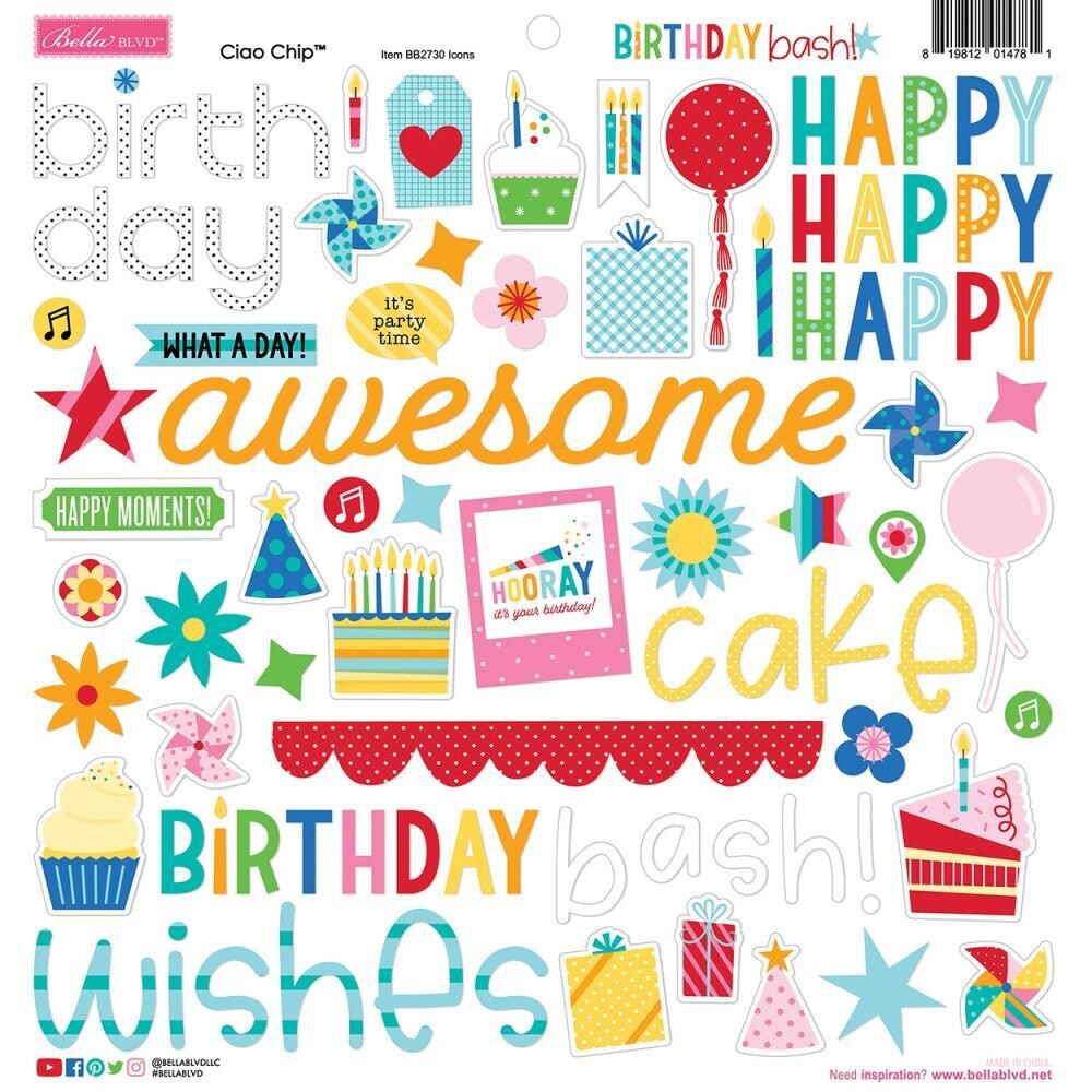 Bella Blvd - Birthday Bash - 12 x 12 Chipboard Stickers - BB2730