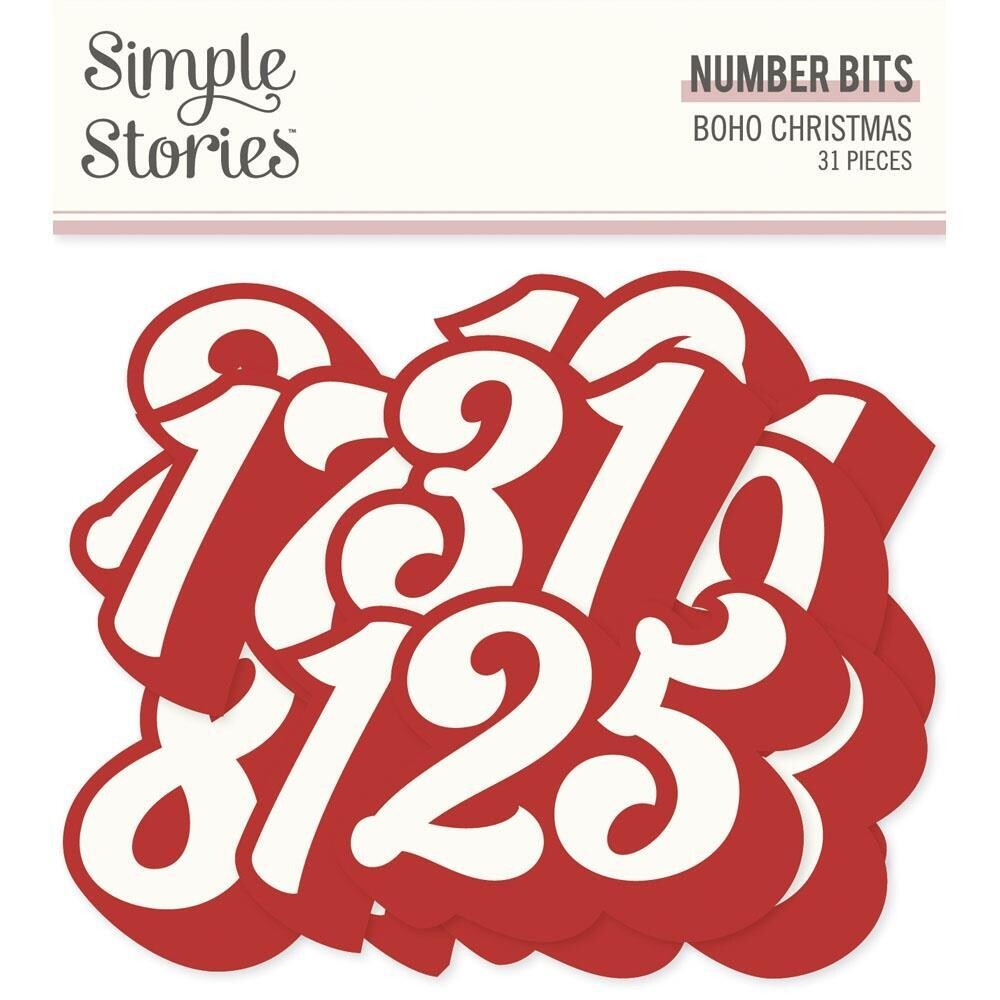 Simple Stories - Boho Christmas Collection - Bits &amp; Pieces - Die Cuts - Boho Christmas Collection - Number - BC20620 - 31 pcs
