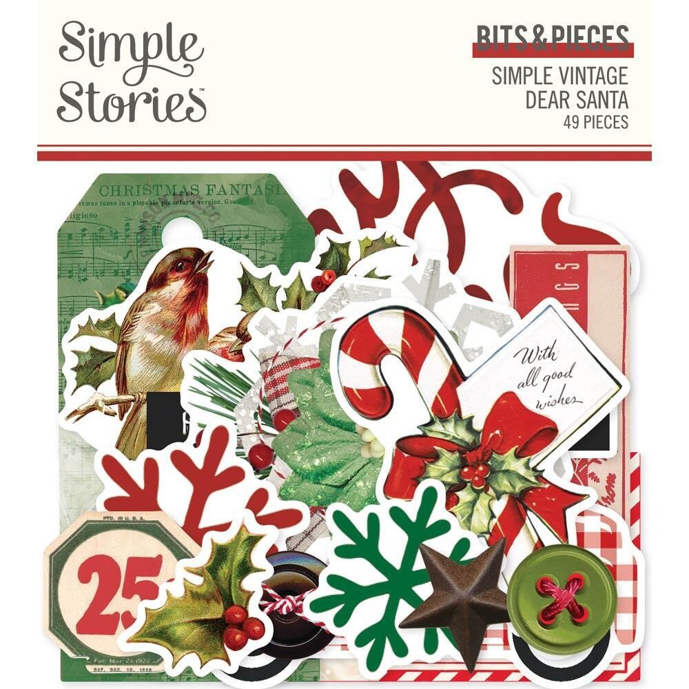 Simple Stories - Simple Vintage Dear Santa Collection - Die Cuts - Bits &amp; Pieces - SVD20822 - 49 pcs