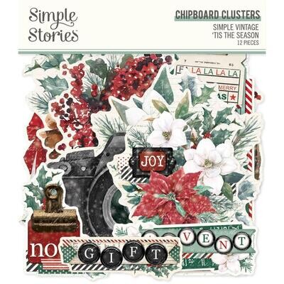 Simple Stories - Simple Vintage &#39;Tis The Season Collection - Chipboard Clusters - SVS20727 - 12 pcs