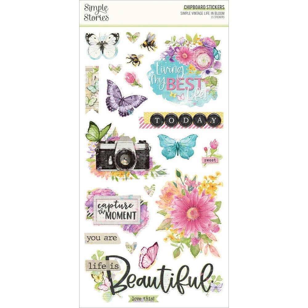 Simple Stories - Simple Vintage - Life In Bloom Collection - 6" x 12" - Chipboard Stickers - SVL19728 - 21 pcs