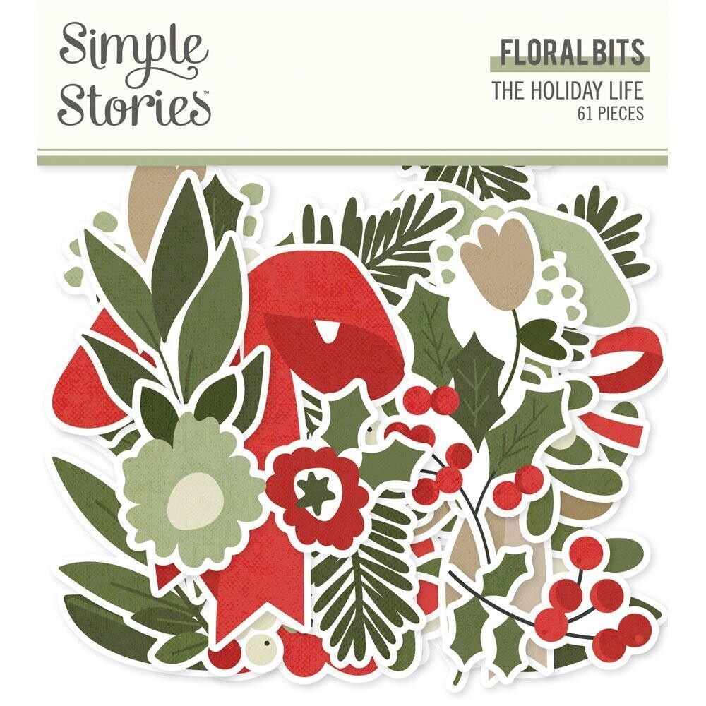 Simple Stories - Bits &amp; Pieces -  Die Cuts - The Holiday Life Collection - Bits &amp; Pieces - Floral  - THL20520 - 61 pcs
