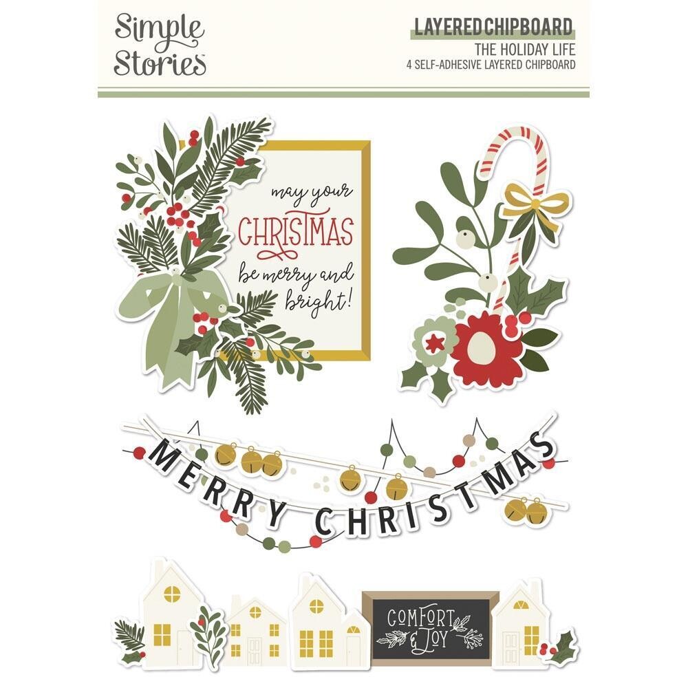 Simple Stories - The Holiday Life Collection - Layered Chipboard - Self Adhesive - THL20523 - 4 pcs