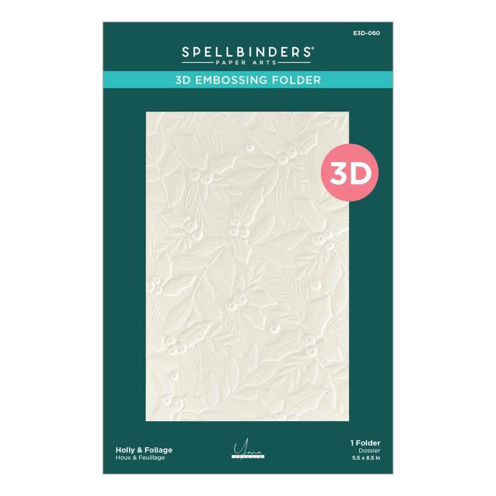 Spellbinders Paper Arts - 3D Embossing Folder - Holly &amp; Foliage De-light-ful - ED3060