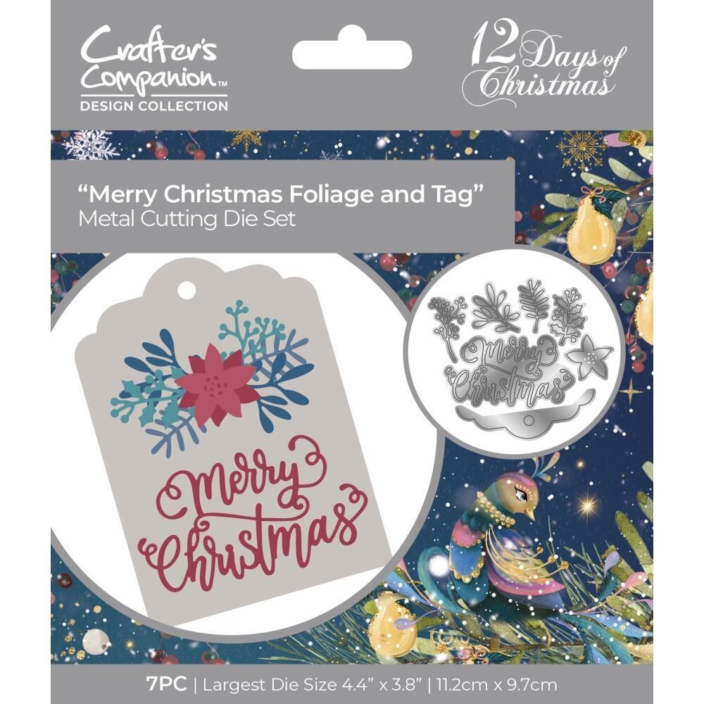Crafters Companion - 12 Days of Christmas Collection - Die - Foliage &amp; Tag Die Set - TDCMDMCF - 7 pcs