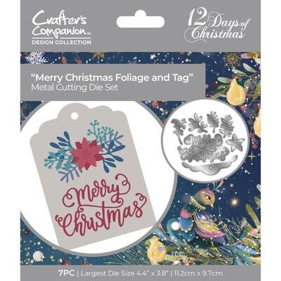 Crafters Companion - 12 Days of Christmas Collection - Die - Foliage & Tag Die Set - TDCMDMCF - 7 pcs