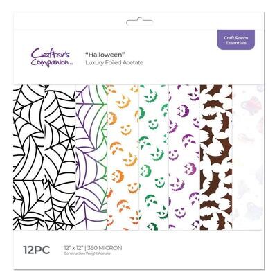 Crafters Companion - Luxury Foiled Acetate - 12 x 12 pad - Halloween - 4 designs - 12 pcs - 380 Micron - LUXHALL