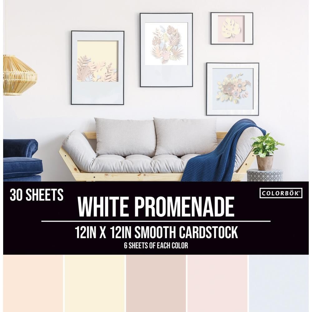 American Crafts & Colorbok - Cardstock Pack - White Promenade - 5 Asstd Soft Pastel Colours - 30 Sheets - 74226