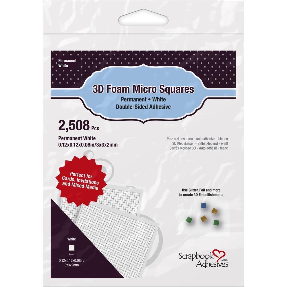 Scrapbook Adhesives - 3D Foam Micro Squares  - White - 2508 pcs - 3mm x3mm x2mm - 01404- 2 sheets