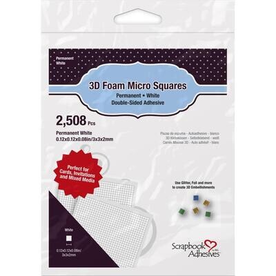 Scrapbook Adhesives - 3D Foam Micro Squares - White - 2508 pcs - 3mm x3mm x2mm - 01404- 2 sheets