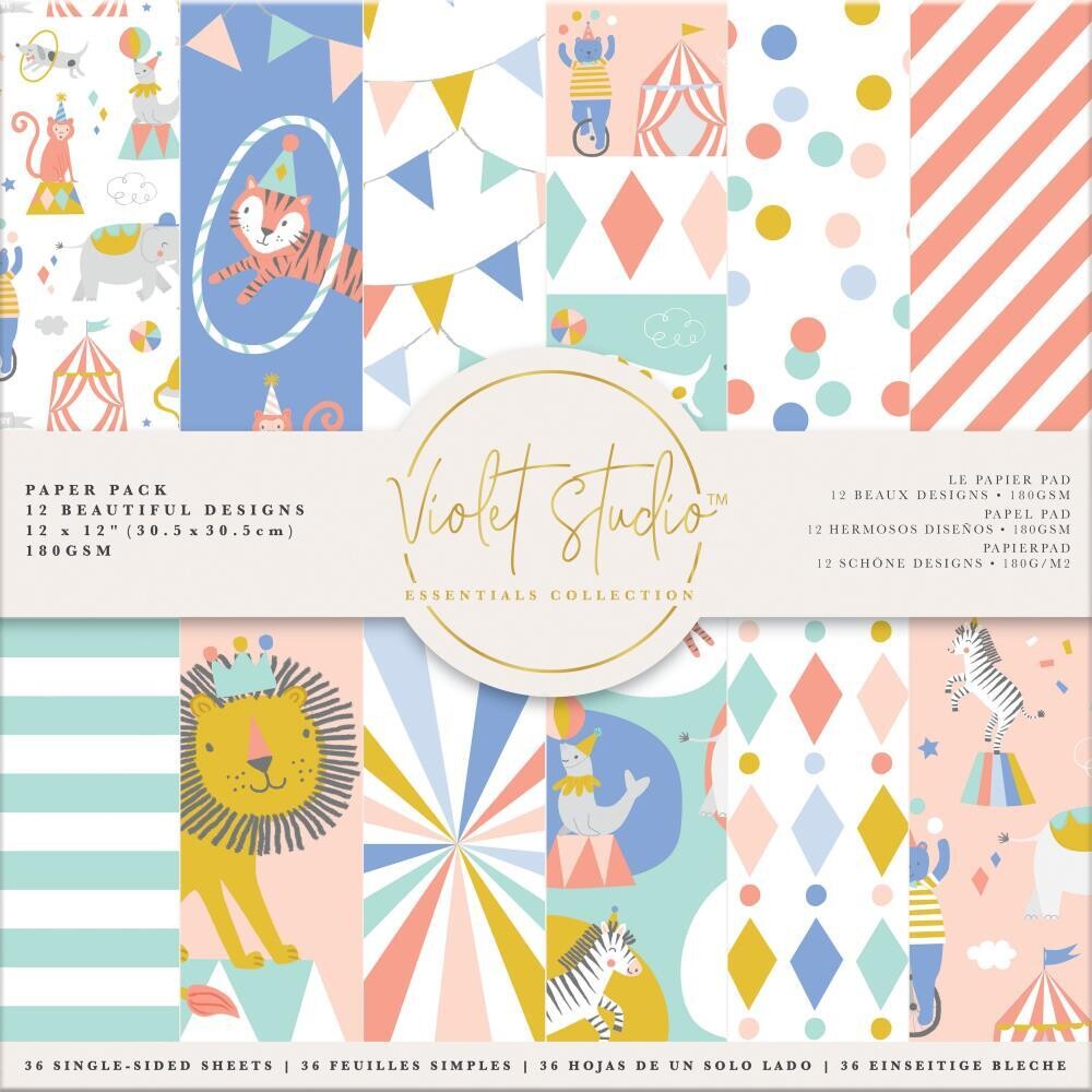 Crafters Companion - Violet Studio - Little Circus Collection - 12 x 12 Paper Pad - VSPPK027
