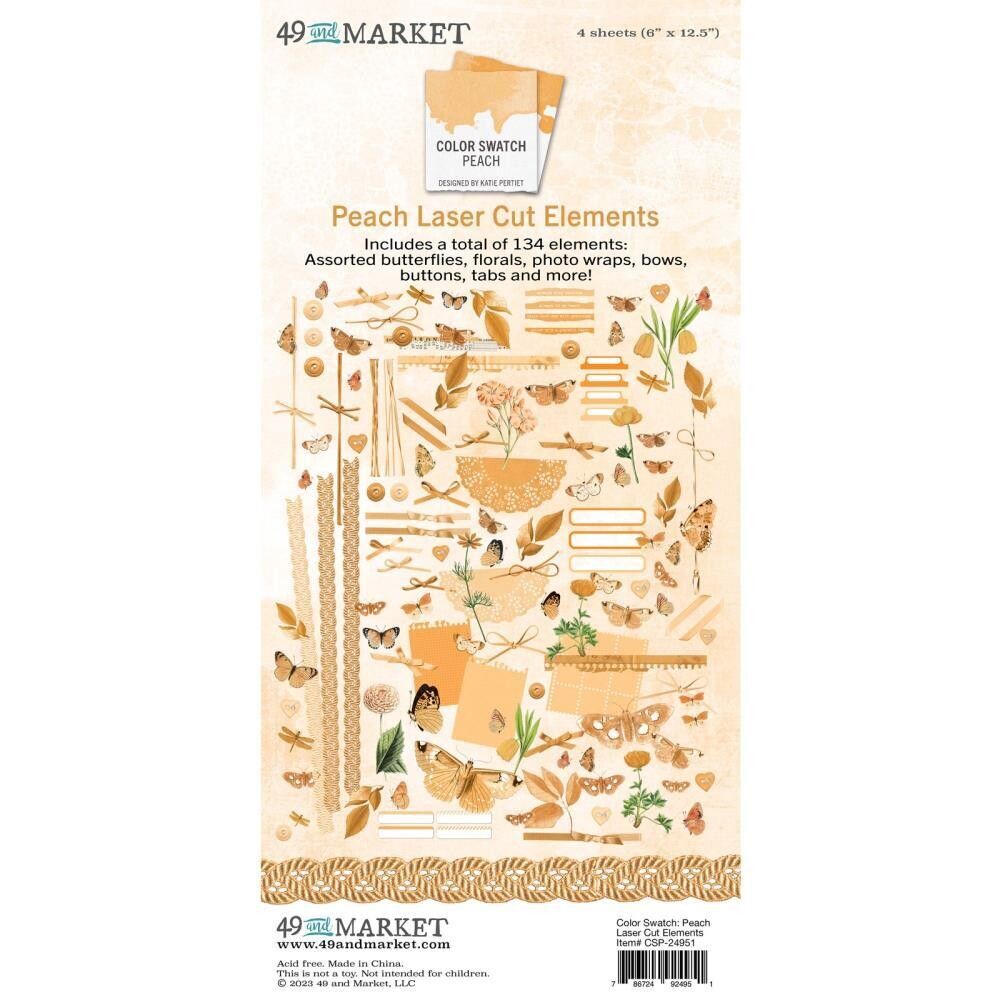 49 &amp; Market - Colour Swatch - Peach Collection - Laser Cut Outs - Elements - CSP24951 - 134 pcs
