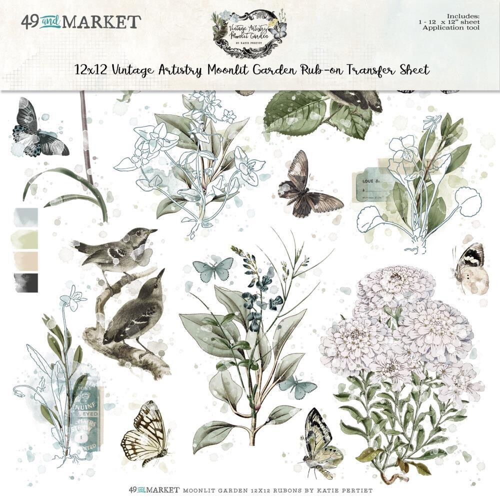 49 &amp; Market - Vintage Artistry - Moonlit Garden Collection - 12 x 12 Rub On Transfers - Classic - VMG25651