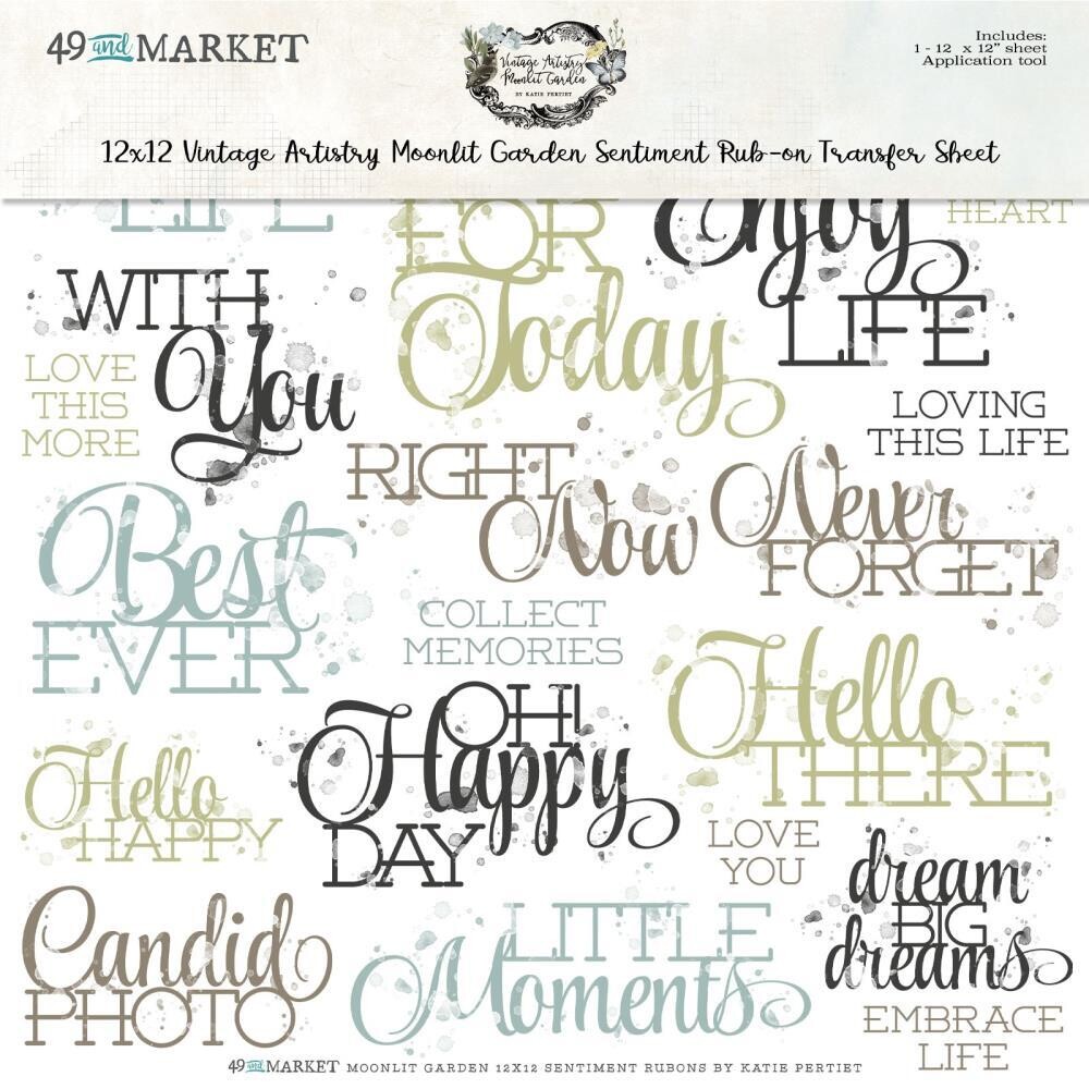 49 &amp; Market - Vintage Artistry - Moonlit Garden Collection - 12 x 12 - Rub On Transfers - Sentiments - VMG25668
