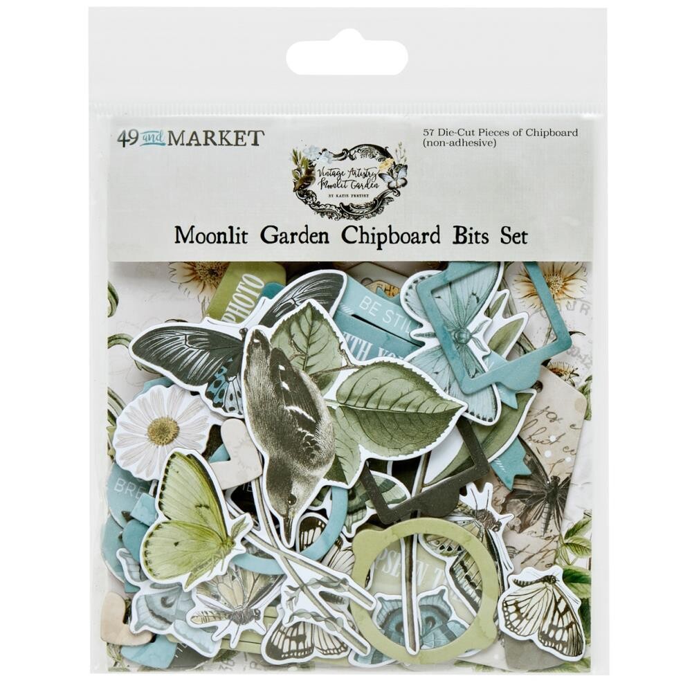 49 &amp; Market - Vintage Artistry - Moonlit Garden Collection - Chipboard Element Set - VMG254743 - 57 pcs