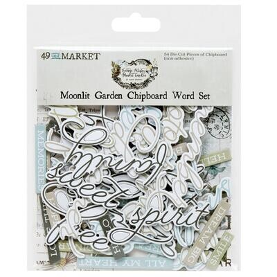 49 & Market - Vintage Artistry - Moonlit Garden Collection - Chipboard Word Set - VMG254750 - 54 pcs