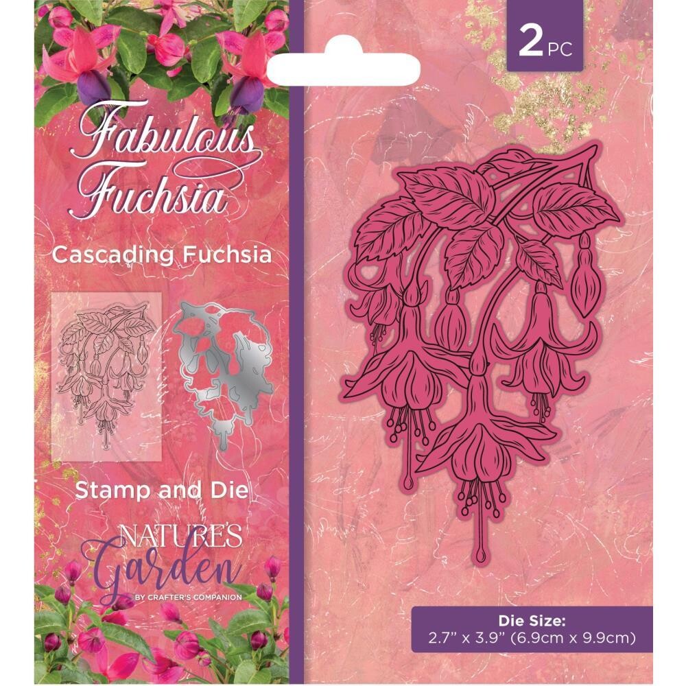 Crafters Companion - Nature&#39;s Garden - Fabulous Fuchsia Collection - Stamp &amp; Die Set - Cascading Fuchsia&#39;s - FSTDCAFU
